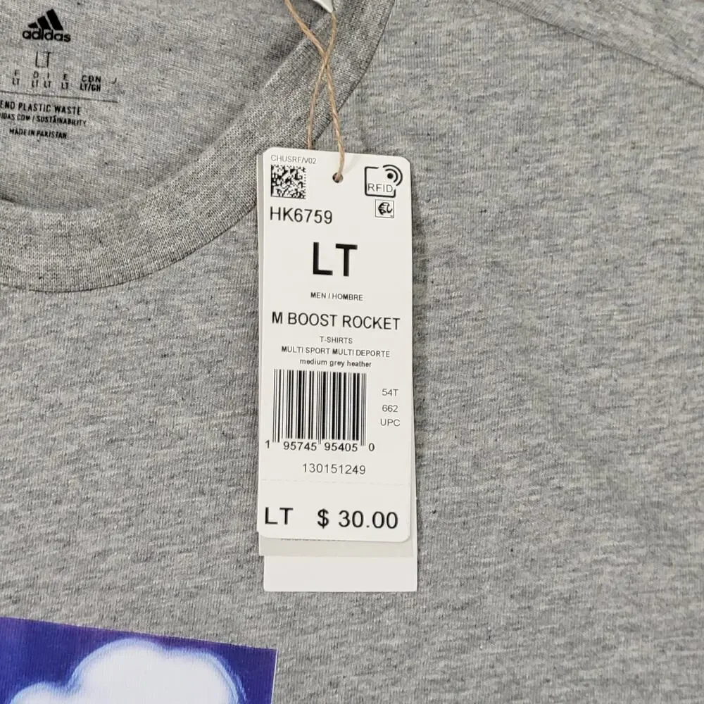 Adidas T-Shirt Men's LT Gray Boost Rocket Short Sleeve New